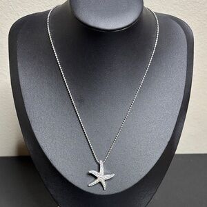 Elegant Starfish Pendant Necklace in Silver Tone Ball Chain